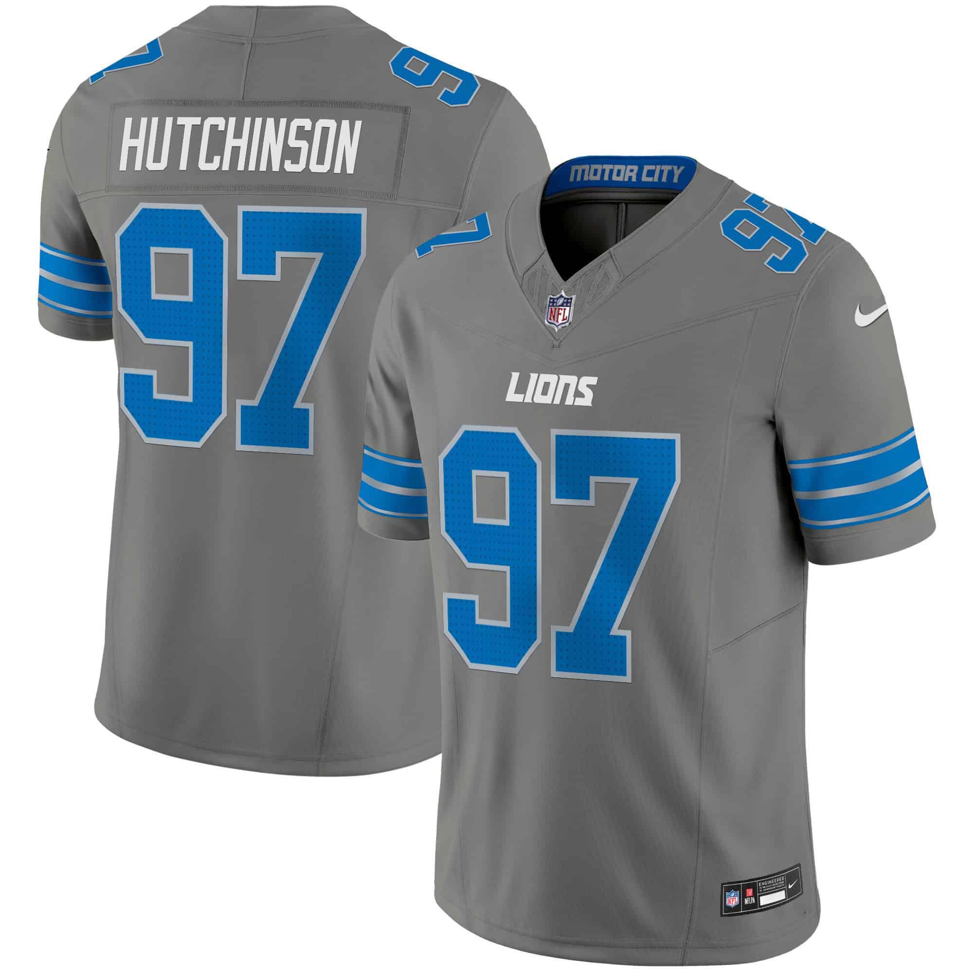 Men Detroit Lions #97 Hutchinson Grey 2024 Nike Vapor Limited NFL Jersey
